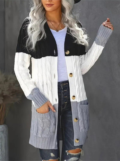 Cable knit button cardigan with pocket - Coeur de la Mode