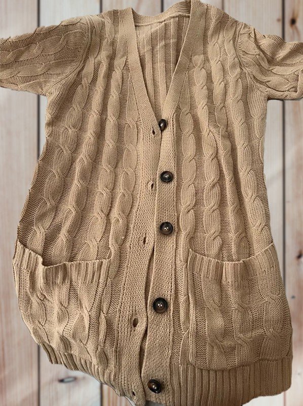 Cable knit button cardigan with pocket - Coeur de la Mode