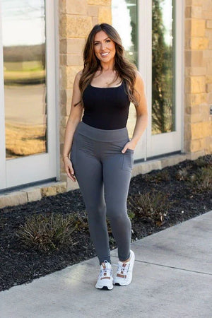 Charcoal Full Length Leggings with Pockets - Coeur de la Mode
