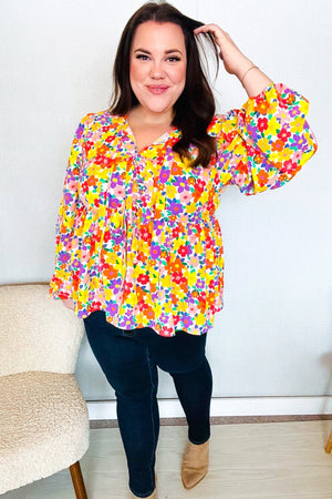 Chasing Dreams Ribbon Tie Bow Babydoll Puff Elastic Sleeve Floral Top - Coeur de la Mode