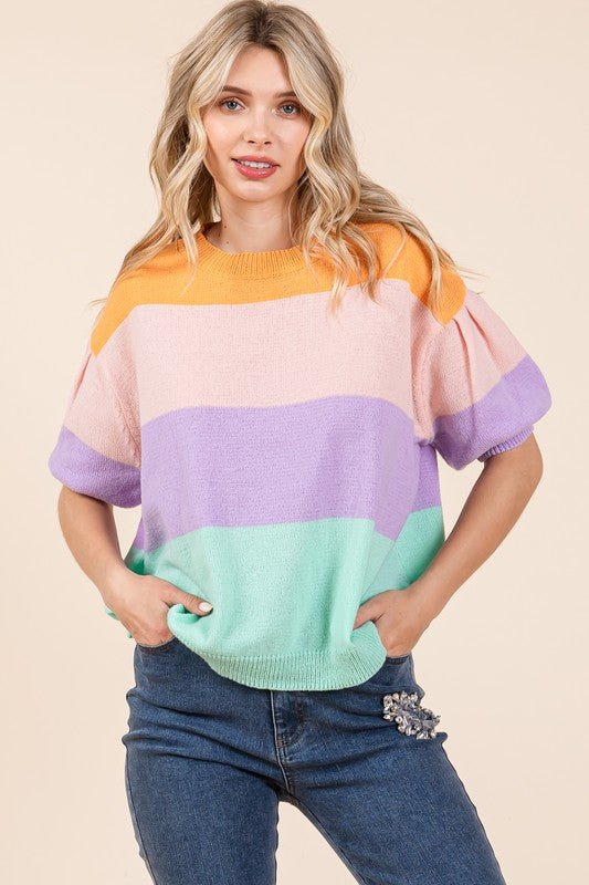 Color Block Knit Sweater Top - Coeur de la Mode