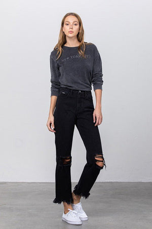 DESTROYED STRAIGHT JEANS - Coeur de la Mode