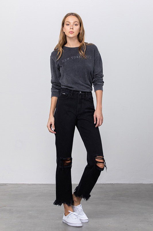 DESTROYED STRAIGHT JEANS - Coeur de la Mode