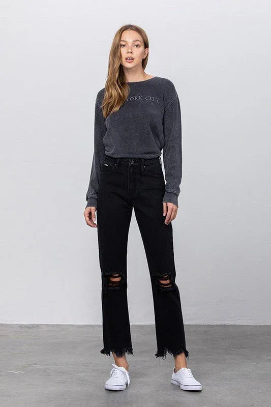 DESTROYED STRAIGHT JEANS - Coeur de la Mode