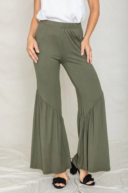 Diagonal Trim Ruffle Hem Pants - Coeur de la Mode