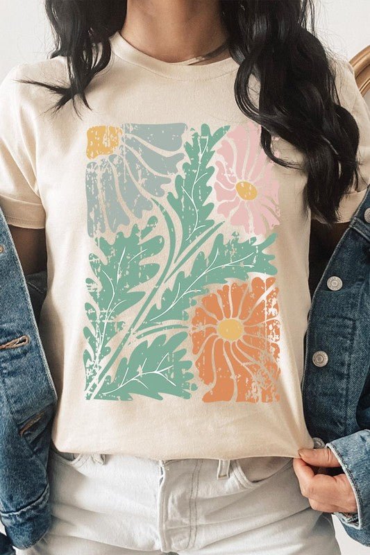 Distressed Boho flower Graphic T Shirts - Coeur de la Mode
