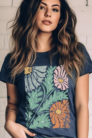 Distressed Boho flower Graphic T Shirts - Coeur de la Mode