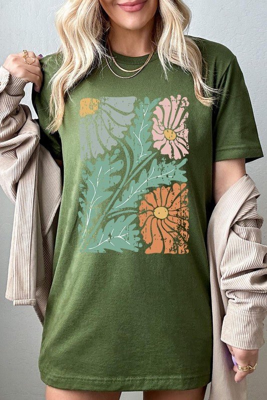 Distressed Boho flower Graphic T Shirts - Coeur de la Mode