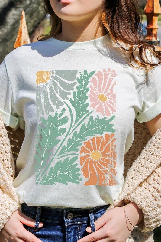 Distressed Boho flower Graphic T Shirts - Coeur de la Mode