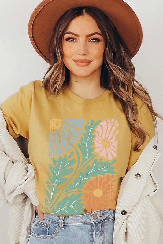 Distressed Boho flower Graphic T Shirts - Coeur de la Mode