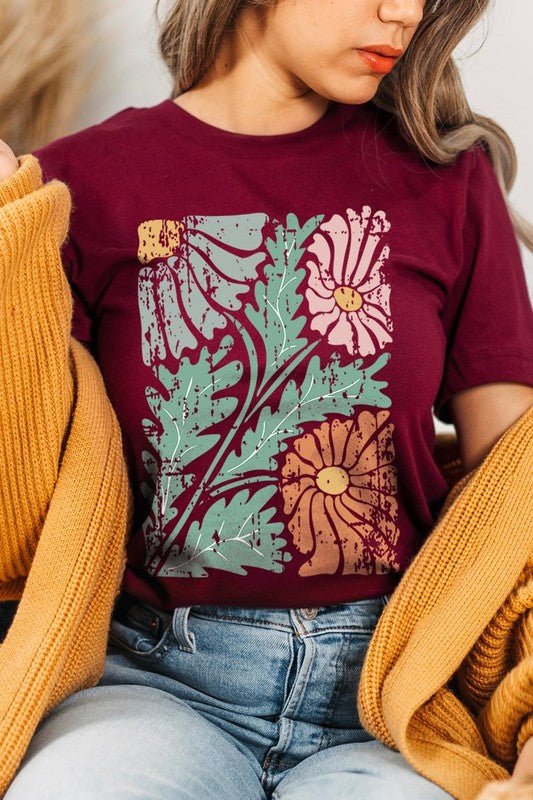 Distressed Boho flower Graphic T Shirts - Coeur de la Mode