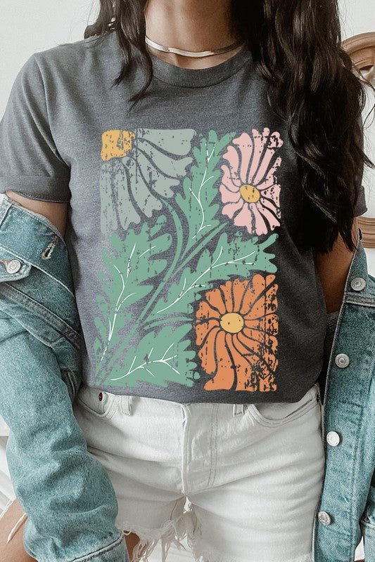 Distressed Boho flower Graphic T Shirts - Coeur de la Mode
