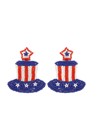 American Red/White/Blue Top Hat Beaded Earrings
