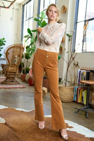 Elevate Your Fall Style with High-Waisted Corduroy Flare Pants - Coeur de la Mode