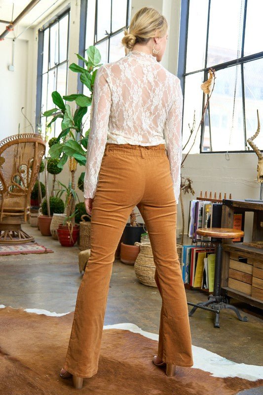 Elevate Your Fall Style with High-Waisted Corduroy Flare Pants - Coeur de la Mode