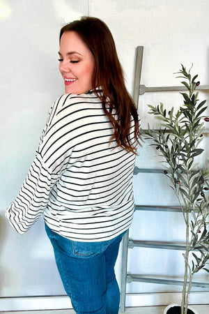 Embrace Joy Black & White Collared Stripe Ribbon Bow Tie Top - Coeur de la Mode