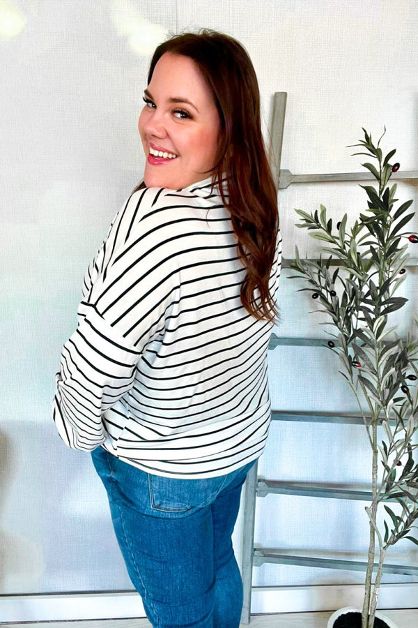 Embrace Joy Black & White Collared Stripe Ribbon Bow Tie Top - Coeur de la Mode