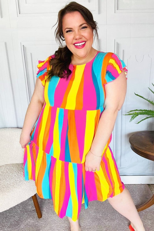 Eyes On You Multicolor Abstract Print Smocked Ruffle Sleeve Dress - Coeur de la Mode