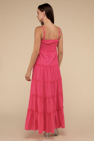 Woven Smocked Top Tiered Cami Maxi Dress - Coeur de la Mode