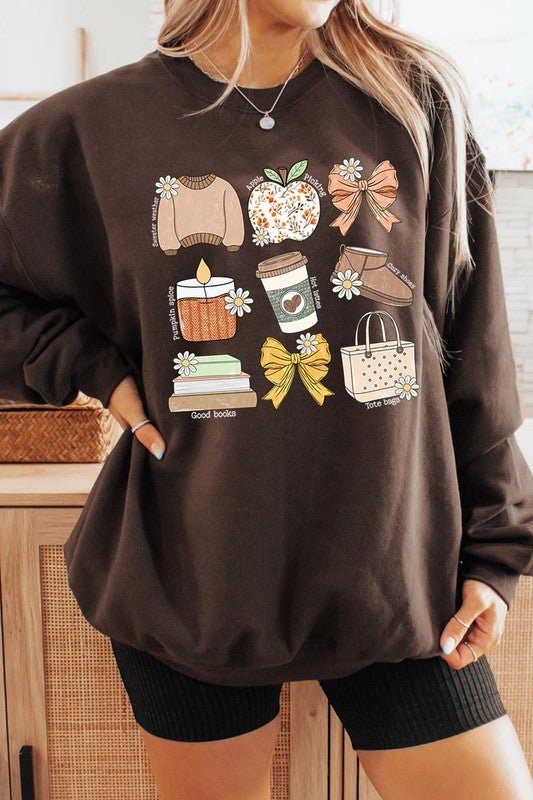Fall Girly Doodle Graphic Fleece Sweatshirts - Coeur de la Mode