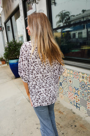 Feeling Bold Ivory Animal Print Dolman Collar Button Down Top - Coeur de la Mode