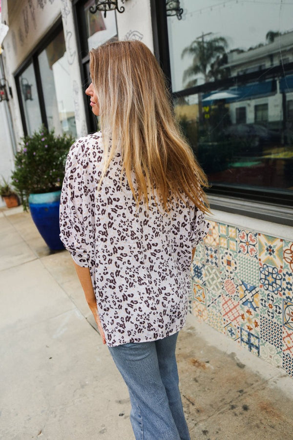 Feeling Bold Ivory Animal Print Dolman Collar Button Down Top - Coeur de la Mode