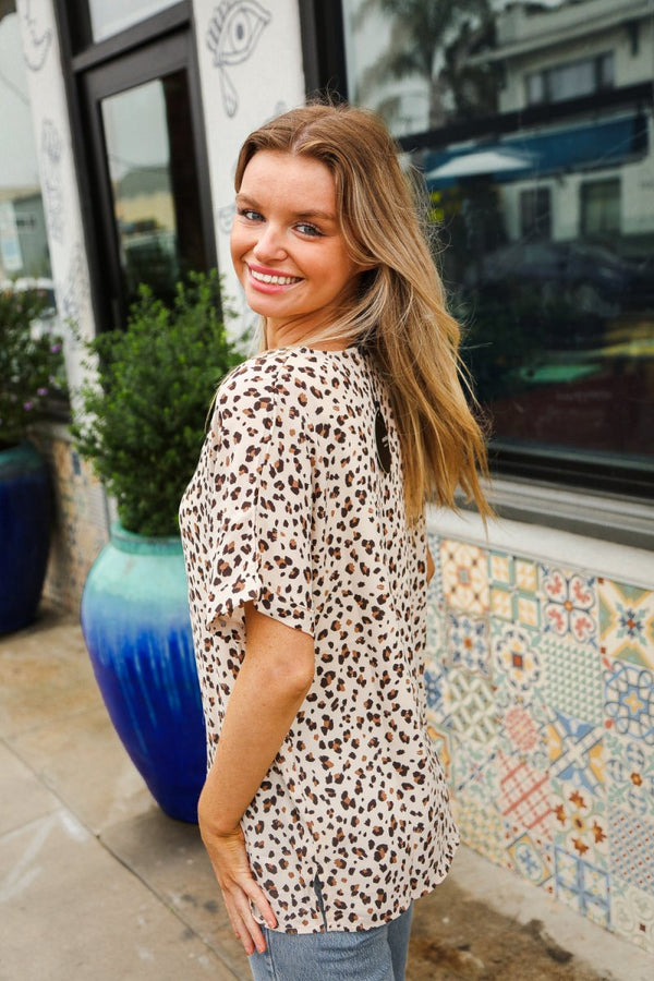 Feeling Bold Ivory Animal Print Dolman Collar Button Down Top - Coeur de la Mode