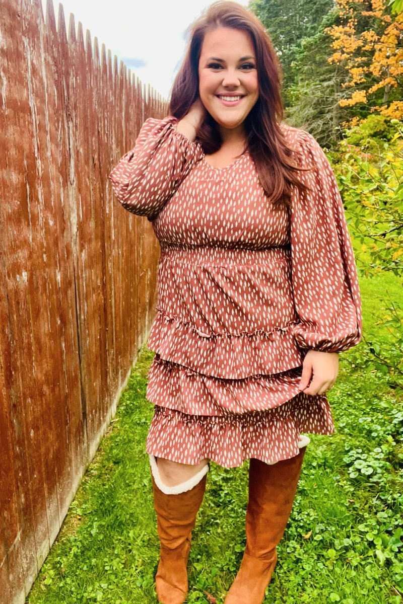 Feminine Flair Terracotta Leopard Print Ruffle Tiered Dress - Coeur de la Mode