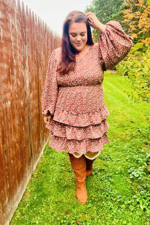 Feminine Flair Terracotta Leopard Print Ruffle Tiered Dress - Coeur de la Mode