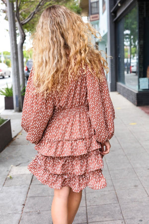 Feminine Flair Terracotta Leopard Print Ruffle Tiered Dress - Coeur de la Mode