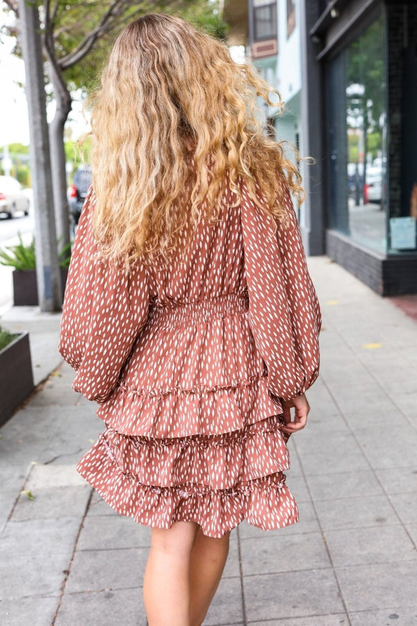 Feminine Flair Terracotta Leopard Print Ruffle Tiered Dress - Coeur de la Mode