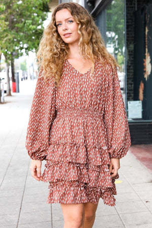 Feminine Flair Terracotta Leopard Print Ruffle Tiered Dress - Coeur de la Mode