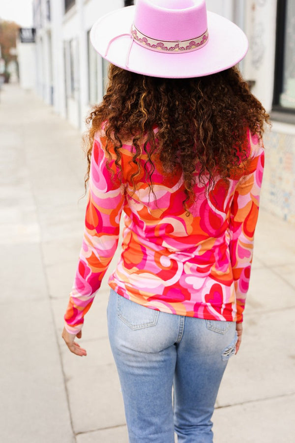 Find Love Red/Pink Fitted Floral Print Buttery Soft Knit Top - Coeur de la Mode