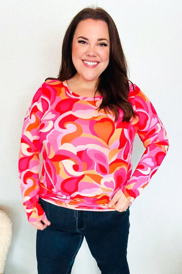 Find Love Red/Pink Fitted Floral Print Buttery Soft Knit Top - Coeur de la Mode