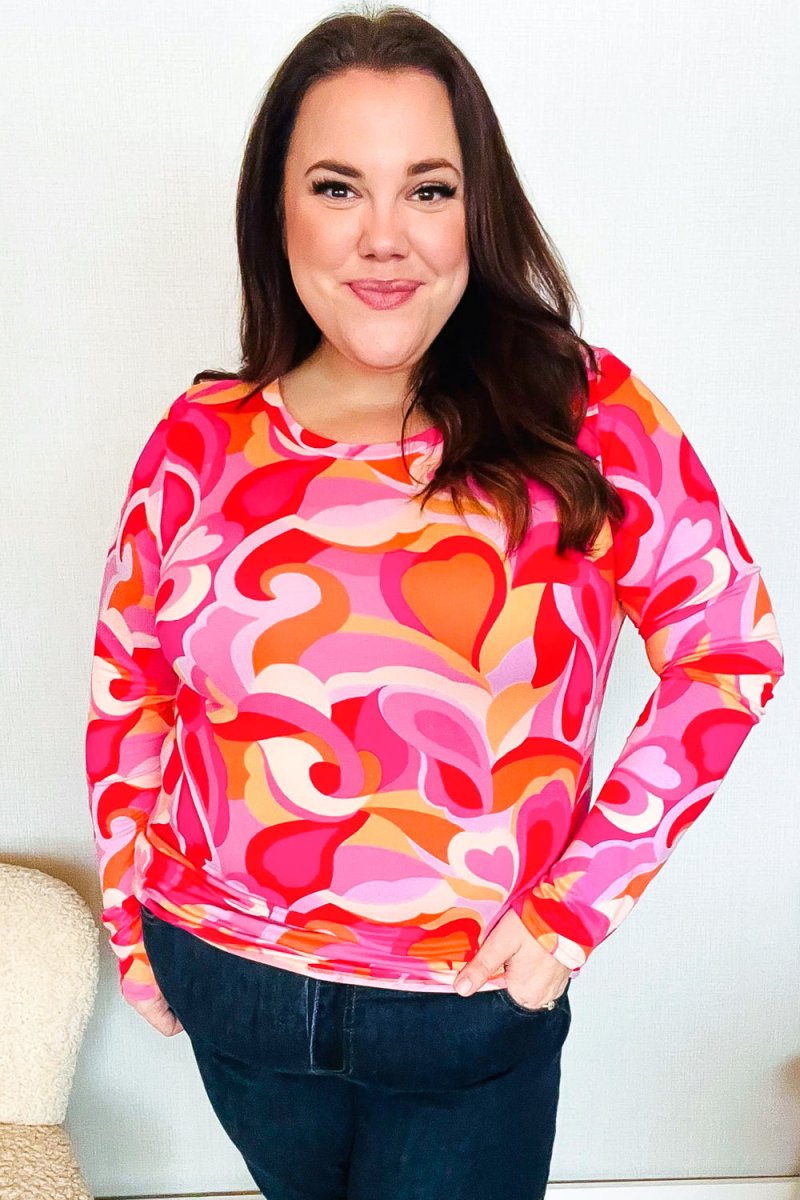 Find Love Red/Pink Fitted Floral Print Buttery Soft Knit Top - Coeur de la Mode