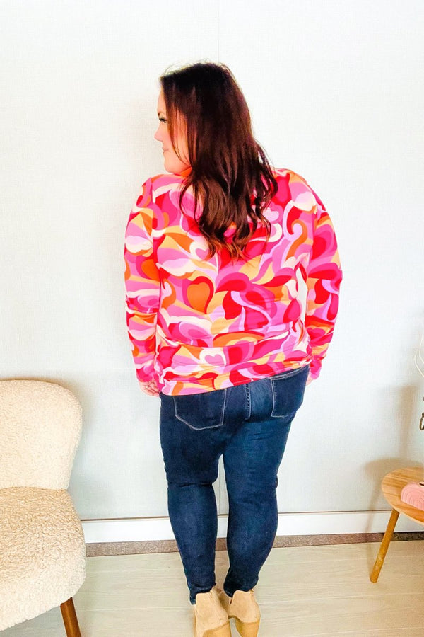 Find Love Red/Pink Fitted Floral Print Buttery Soft Knit Top - Coeur de la Mode
