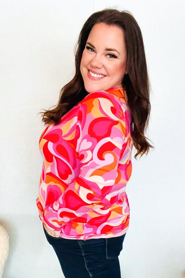 Find Love Red/Pink Fitted Floral Print Buttery Soft Knit Top - Coeur de la Mode