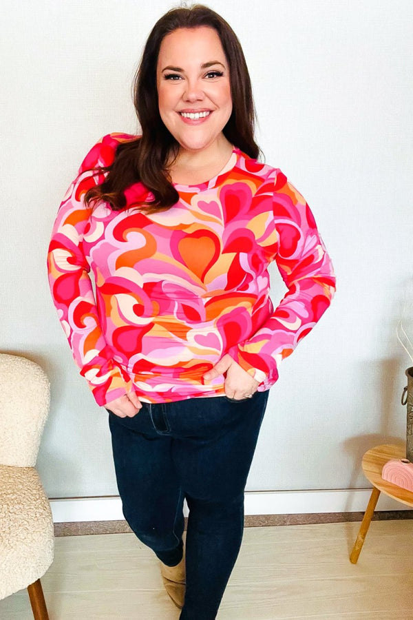 Find Love Red/Pink Fitted Floral Print Buttery Soft Knit Top - Coeur de la Mode