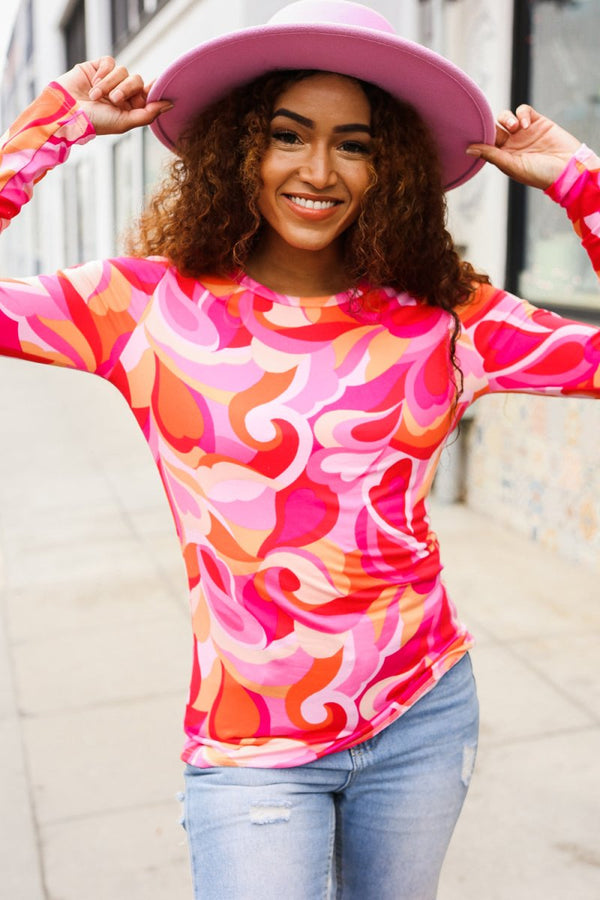 Find Love Red/Pink Fitted Floral Print Buttery Soft Knit Top - Coeur de la Mode