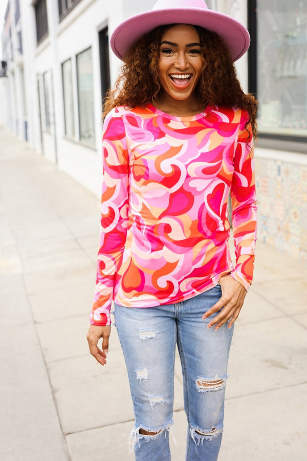 Find Love Red/Pink Fitted Floral Print Buttery Soft Knit Top - Coeur de la Mode