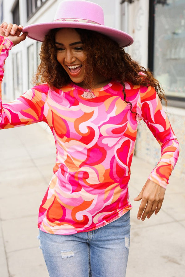 Find Love Red/Pink Fitted Floral Print Buttery Soft Knit Top - Coeur de la Mode