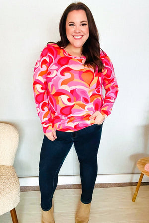 Find Love Red/Pink Fitted Floral Print Buttery Soft Knit Top - Coeur de la Mode