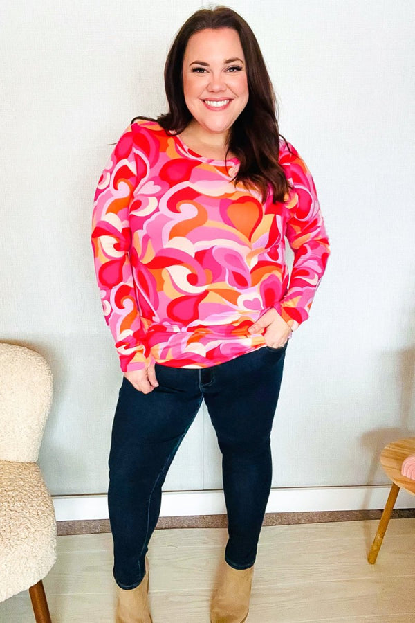 Find Love Red/Pink Fitted Floral Print Buttery Soft Knit Top - Coeur de la Mode