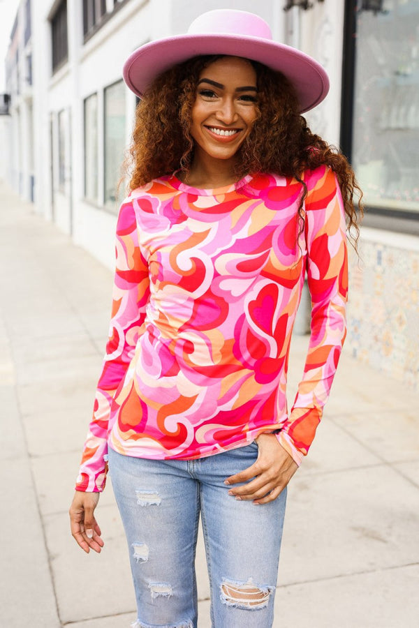 Find Love Red/Pink Fitted Floral Print Buttery Soft Knit Top - Coeur de la Mode