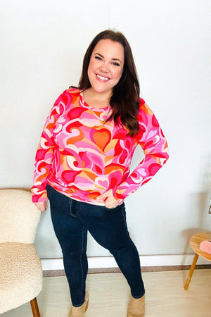 Find Love Red/Pink Fitted Floral Print Buttery Soft Knit Top - Coeur de la Mode