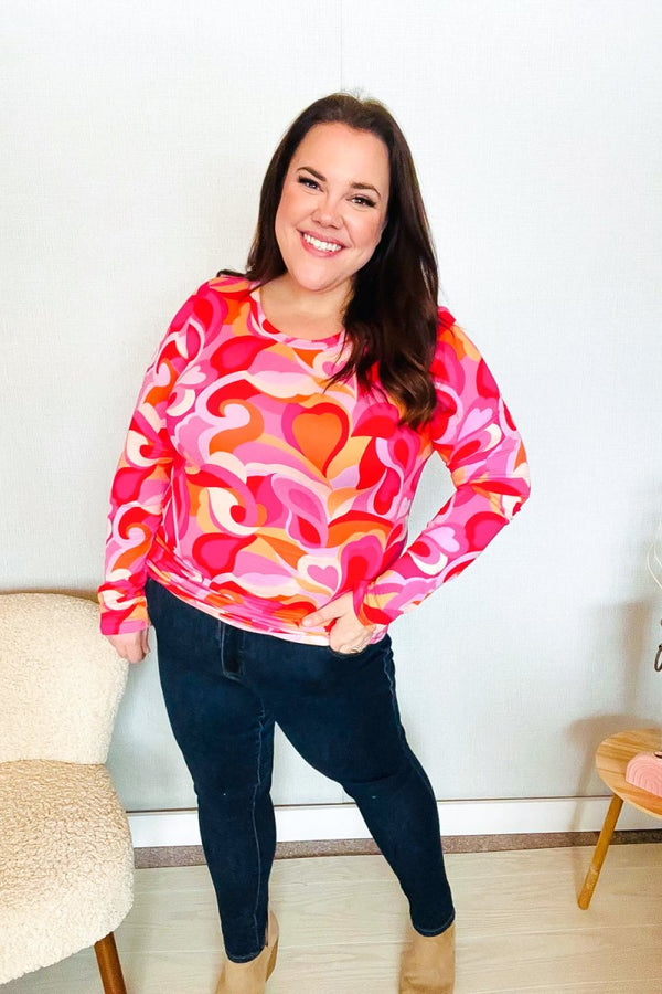 Find Love Red/Pink Fitted Floral Print Buttery Soft Knit Top - Coeur de la Mode