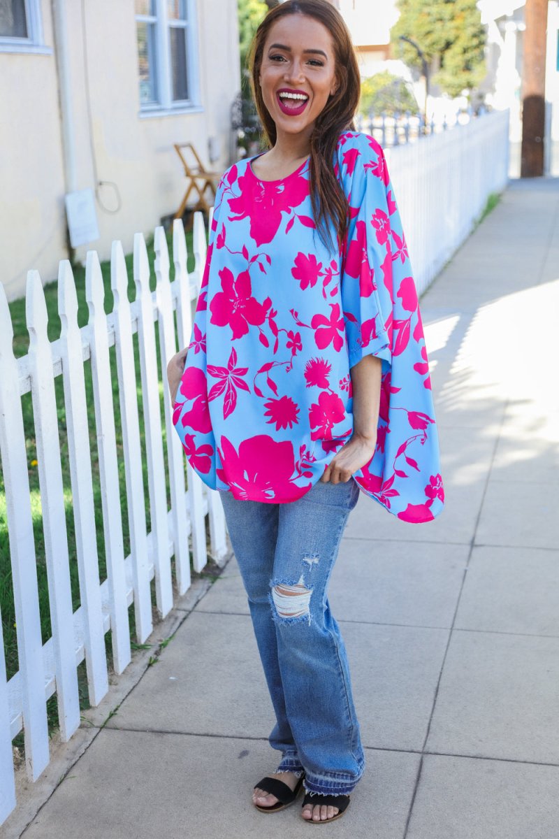 Follow Me Fuchsia Floral Asymmetrical Coverup Blouse - Coeur de la Mode