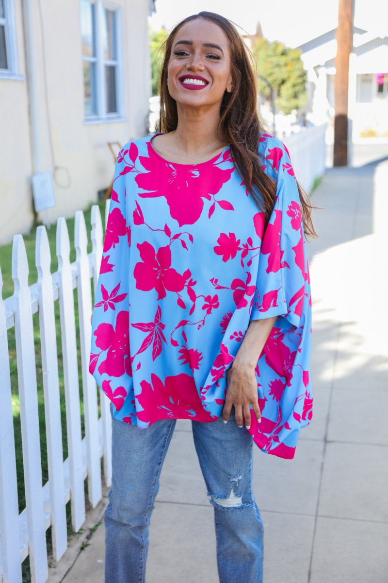 Follow Me Fuchsia Floral Asymmetrical Coverup Blouse - Coeur de la Mode