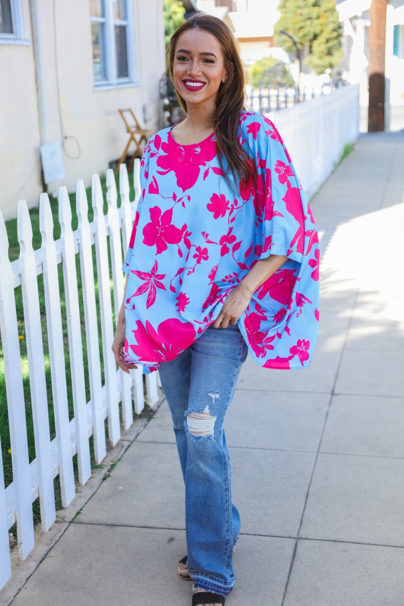 Follow Me Fuchsia Floral Asymmetrical Coverup Blouse - Coeur de la Mode