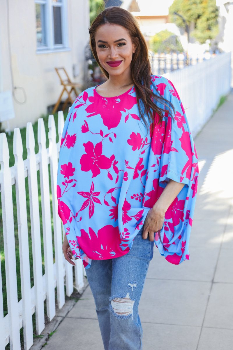 Follow Me Fuchsia Floral Asymmetrical Coverup Blouse - Coeur de la Mode